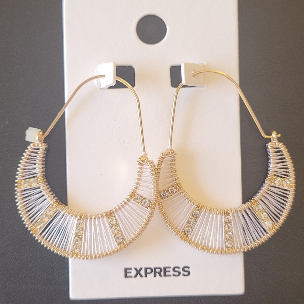 EXPRESS Gold and White Cresent Moon Hoop Earrings